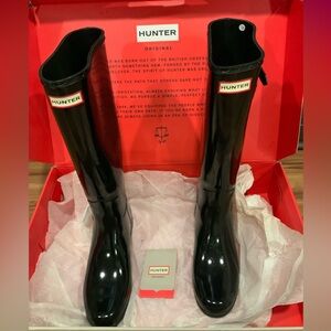 Hunter Glossy Black Tall Boots